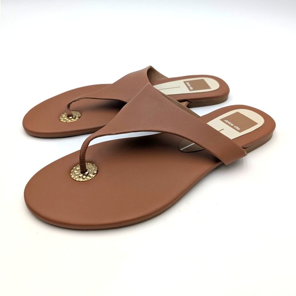 Dolce Vita Kittle Leather Flat Sandals Open Toe Women's Brown Size US8.5 EU39